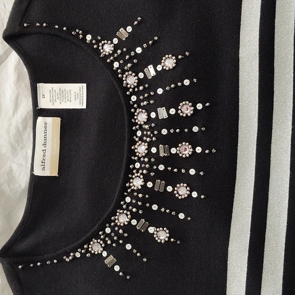 Alfred Dunner Sweater 2X Festive Holiday Party Glam Beaded Black & Silver Chic - Picture 10 of 12